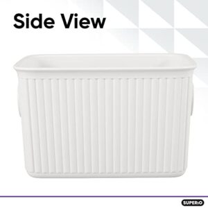 Superio Decorative Plastic Open Home Storage Bins Organizer Baskets, Small White (1 Pack) Container Boxes for Organizing Closet Shelves Drawer Shelf - Ribbed Collection 1.5 Liter