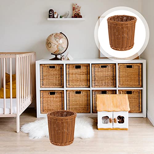 jojofuny Decorative Wicker Waste Basket with Lid Paper Wastebasket Haven Woven Basket Trash Can Garbage Container Bin for Bathroom Kitchen