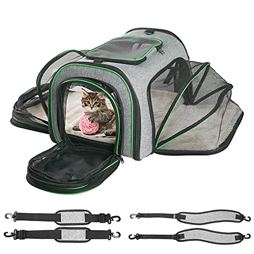 Minthouz Cat Carrier, Four-side Expandable Pet Carrier Airline Approved Dog Carrier with Safty Leash and Shoulder Strap, Collapsible Puppy Carrier with Self-lock Zipper,Removable Fleece Pad and Pocket