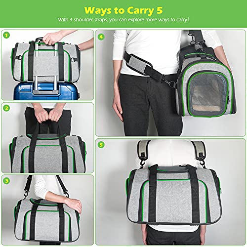 Minthouz Cat Carrier, Four-side Expandable Pet Carrier Airline Approved Dog Carrier with Safty Leash and Shoulder Strap, Collapsible Puppy Carrier with Self-lock Zipper,Removable Fleece Pad and Pocket