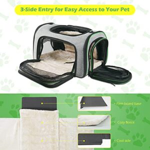 Minthouz Cat Carrier, Four-side Expandable Pet Carrier Airline Approved Dog Carrier with Safty Leash and Shoulder Strap, Collapsible Puppy Carrier with Self-lock Zipper,Removable Fleece Pad and Pocket