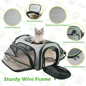 Minthouz Cat Carrier, Four-side Expandable Pet Carrier Airline Approved Dog Carrier with Safty Leash and Shoulder Strap, Collapsible Puppy Carrier with Self-lock Zipper,Removable Fleece Pad and Pocket