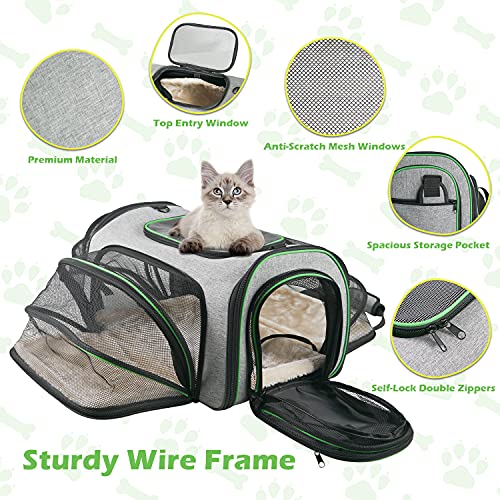 Minthouz Cat Carrier, Four-side Expandable Pet Carrier Airline Approved Dog Carrier with Safty Leash and Shoulder Strap, Collapsible Puppy Carrier with Self-lock Zipper,Removable Fleece Pad and Pocket