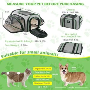 Minthouz Cat Carrier, Four-side Expandable Pet Carrier Airline Approved Dog Carrier with Safty Leash and Shoulder Strap, Collapsible Puppy Carrier with Self-lock Zipper,Removable Fleece Pad and Pocket