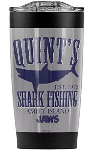 logovision jaws quints stainless steel tumbler 20 oz coffee travel mug/cup, vacuum insulated & double wall with leakproof sliding lid | great for hot drinks and cold beverages