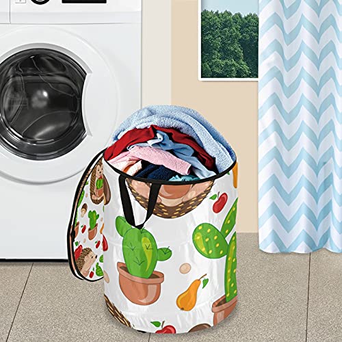 Cute Hedgehogs Pop Up Laundry Hamper With Lid Foldable Laundry Basket With Handles Collapsible Storage Basket Clothes Organizer for Home College Dorm Camping