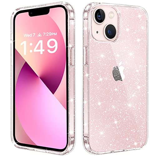 JJGoo Compatible with iPhone 13 Case, Clear Glitter Soft TPU Shockproof Protective Bumper Cover, Sparkle Bling Sparkly Cute Slim Women Girls Phone Case for iPhone 13, 6.1inch