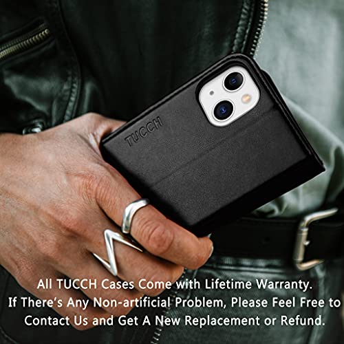 TUCCH Case for iPhone 13 Wallet Case 5G, Premium PU Leather Flip Folio Cover with [3 Card Slots], Stand Book Design [Shockproof TPU Interior Case] Compatible with iPhone 13 6.1-inch 2021, Black