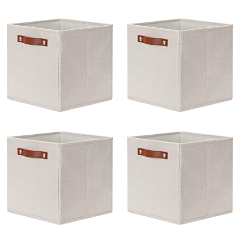 DULLEMELO Storage Boxes for Shelves Closet Storage,Sturdy Home Organization Bins for Gifts Empty,Foldable Fabric Storage Cubes Baskets for Nursery Toys Towels Clothes Storage(Beige)