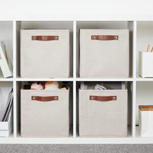 DULLEMELO Storage Boxes for Shelves Closet Storage,Sturdy Home Organization Bins for Gifts Empty,Foldable Fabric Storage Cubes Baskets for Nursery Toys Towels Clothes Storage(Beige)