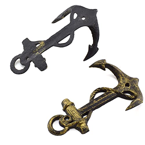 Nautical Anchor Cast Iron Hooks Antique Rustic Vintage Decorative Metal Wall Hooks Scarf Towel Keys Coat Bags Hat Hooks for Home, Garage,Living Room,Bathroom,Kitchen, Garden & Office etc