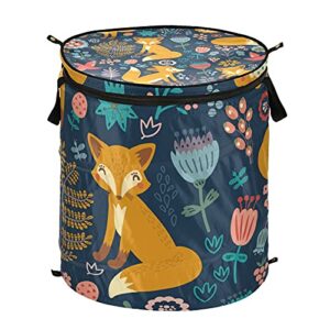 fox thanksgiving pop up laundry hamper with lid foldable laundry basket with handles collapsible storage basket clothes organizer for travel picnic camp