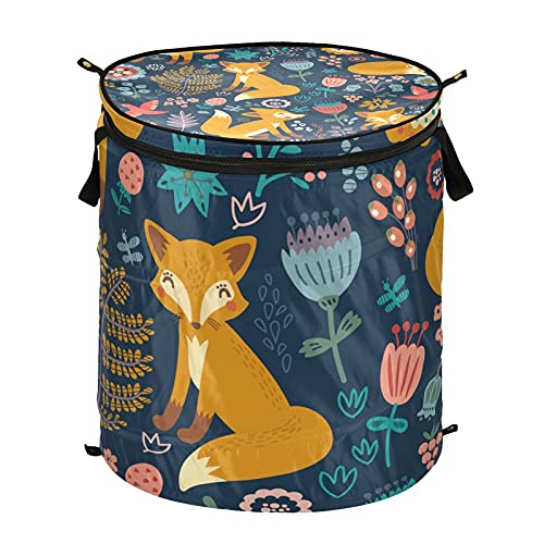 Fox Thanksgiving Pop Up Laundry Hamper With Lid Foldable Laundry Basket With Handles Collapsible Storage Basket Clothes Organizer for Travel Picnic Camp