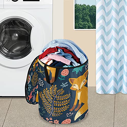 Fox Thanksgiving Pop Up Laundry Hamper With Lid Foldable Laundry Basket With Handles Collapsible Storage Basket Clothes Organizer for Travel Picnic Camp