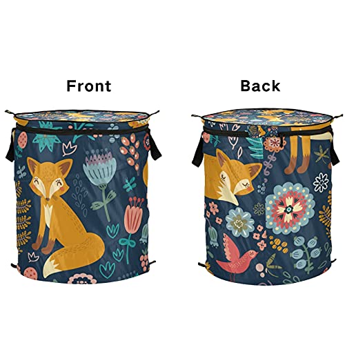 Fox Thanksgiving Pop Up Laundry Hamper With Lid Foldable Laundry Basket With Handles Collapsible Storage Basket Clothes Organizer for Travel Picnic Camp