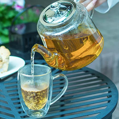 Aserson 1100 ml/37 oz Glass Teapot, Heat Resistant, Stainless Steel Infuser, Handmade, Leaf Tea Brewer, Borosilicate Glass, Stovetop Teapot and Microwave Safe