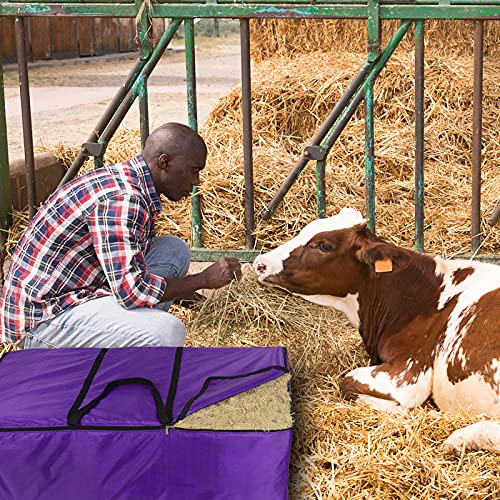 Hay Bag, Large Capacity Hay Bale Bag, Heavy Duty Hay Bale Carry Bag for Horses Cows Cattle Sheep Goats and Others Livestock, Dual Zippers and Carry Handles Design, 45'' x 23'' x14''