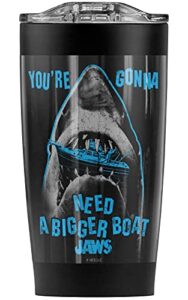 logovision jaws bigger boat stainless steel tumbler 20 oz coffee travel mug/cup, vacuum insulated & double wall with leakproof sliding lid | great for hot drinks and cold beverages