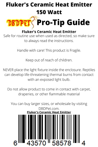 Fluker's Ceramic Heat Emitter for Reptiles 150W - Includes Attached DBDPet Pro-Tip Guide