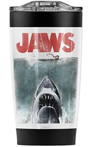 logovision jaws vintage poster stainless steel tumbler 20 oz coffee travel mug/cup, vacuum insulated & double wall with leakproof sliding lid | great for hot drinks and cold beverages