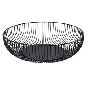 7uyuu metal wire countertop fruit bowl basket holder for kitchen | black modern home storage decor stand - 11 inch (round c)