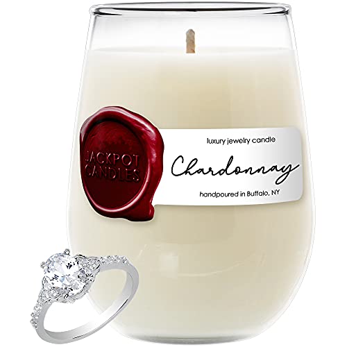 Jackpot Candles Chardonnay Wine Glass Candle with Ring Inside (Surprise Jewelry Valued at 15 to 5,000 Dollars) Ring Size 7