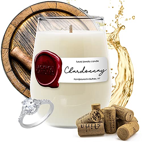 Jackpot Candles Chardonnay Wine Glass Candle with Ring Inside (Surprise Jewelry Valued at 15 to 5,000 Dollars) Ring Size 7