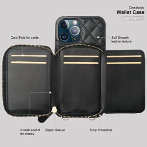 Bocasal Crossbody Wallet Case for iPhone 12 Pro Max, RFID Blocking PU Leather Zipper Handbag Purse Flip Cover, Kickstand Folio Case with Card Slots Holder Wrist Strap Lanyard 5G 6.7 Inch (Black)