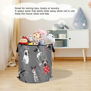 Funny Christmas Dogs Pop Up Laundry Hamper With Lid Foldable Laundry Basket With Handles Collapsible Storage Basket Clothes Organizer for Kids Room Bedroom