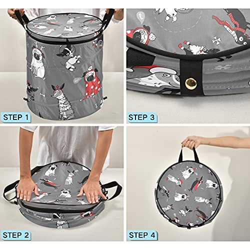 Funny Christmas Dogs Pop Up Laundry Hamper With Lid Foldable Laundry Basket With Handles Collapsible Storage Basket Clothes Organizer for Kids Room Bedroom