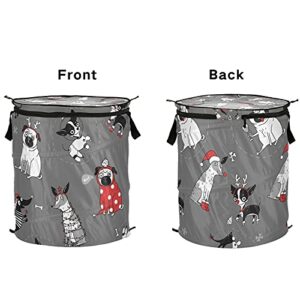 Funny Christmas Dogs Pop Up Laundry Hamper With Lid Foldable Laundry Basket With Handles Collapsible Storage Basket Clothes Organizer for Kids Room Bedroom