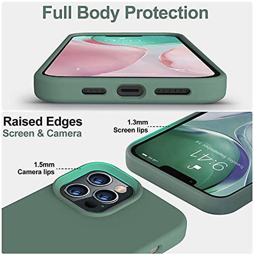 Vooii Compatible with iPhone 13 Pro Max Case, Liquid Silicone Full Body Protective Case with [Anti-Scratch] [Soft Microfiber Lining] [Camera Protective] for iPhone 13 Pro Max 6.7 inch, Pine Green