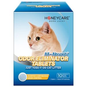 honey care all-absorb cat litter odor eliminator tablets 丨 refresh smell long-lasting scent away - jasmine fragrance (10pcs/box=4-10 weeks), blue