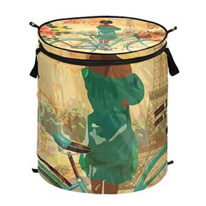 paris vintage pop up laundry hamper with lid foldable laundry basket with handles collapsible storage basket clothes organizer for apartment camping picnic