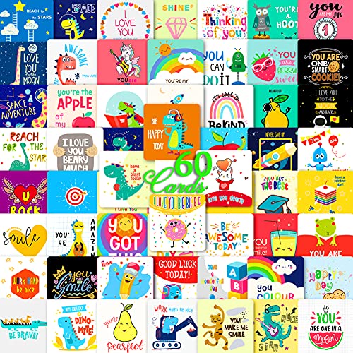 JOACHIO Lunch Box Notes for Kids, Inspirational and Motivational 60 Pieces Cards Lunch Notes for Girls, Boys, Child & Teens School Lunchbox, 3.5'' x 3.5'', Bring Jokes and Funny Puns