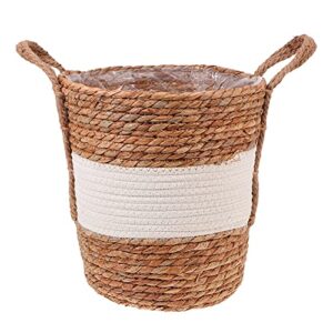 doitool wicker storage basket woven waste basket with plastic liner and handle trash can garbage bucket vintage waste bin wastebasket for dirty cloth sundries toys organizer white wicker basket