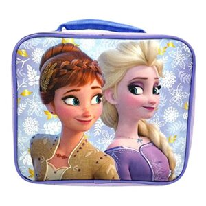 disney frozen 2 lunch box with princesses elsa and anna - soft insulated lunch bag for girls, purple