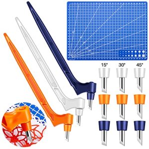 360 rotating craft cutting tools set,3 pieces specialty cutting tools with 9 pieces 360-degree rotating carbon steel replacement blade and cutting mat for diy craft (orange, blue, white)