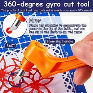 360 Rotating Craft Cutting Tools Set,3 Pieces Specialty Cutting Tools with 9 Pieces 360-Degree Rotating Carbon Steel Replacement Blade and Cutting Mat for DIY Craft (Orange, Blue, White)