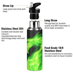 xigua Green Dragon Fire Insulated Water Bottle 22oz with Straw Lid Stainless Steel Vacuum Cup Leakproof Thermal Bottles for Sport Keep Cold/Warm