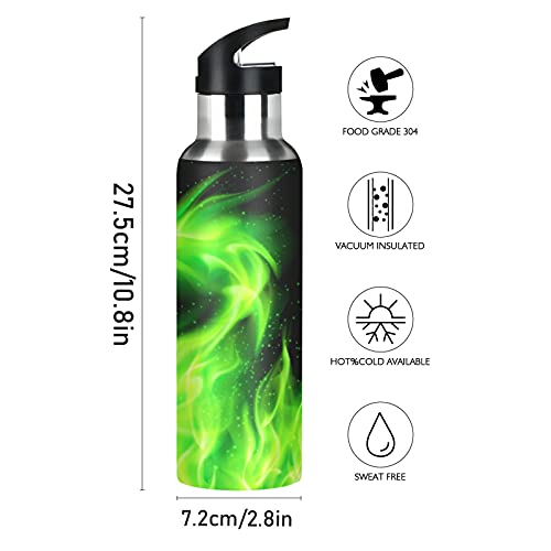 xigua Green Dragon Fire Insulated Water Bottle 22oz with Straw Lid Stainless Steel Vacuum Cup Leakproof Thermal Bottles for Sport Keep Cold/Warm