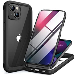 miracase compatible with iphone 13 mini case 5.4 inch, 2023 upgrade full-body glass clear case bumper case with built-in 9h tempered glass screen protector for iphone 13 mini, black