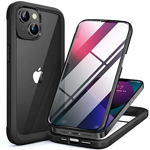 Miracase Compatible with iPhone 13 Mini case 5.4 inch, 2023 Upgrade Full-Body Glass Clear Case Bumper Case with Built-in 9H Tempered Glass Screen Protector for iPhone 13 Mini, Black