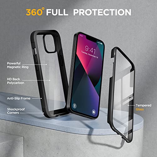 Miracase Compatible with iPhone 13 Mini case 5.4 inch, 2023 Upgrade Full-Body Glass Clear Case Bumper Case with Built-in 9H Tempered Glass Screen Protector for iPhone 13 Mini, Black