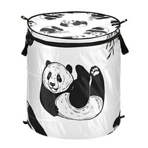sketch style pandas pop up laundry hamper with lid foldable laundry basket with handles collapsible storage basket clothes organizer for kids room bedroom