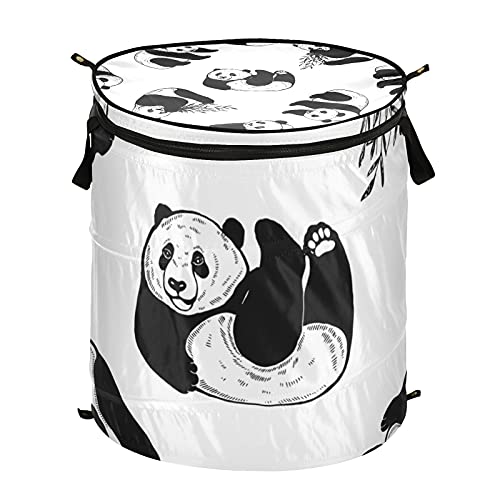 Sketch Style Pandas Pop Up Laundry Hamper With Lid Foldable Laundry Basket With Handles Collapsible Storage Basket Clothes Organizer for Kids Room Bedroom