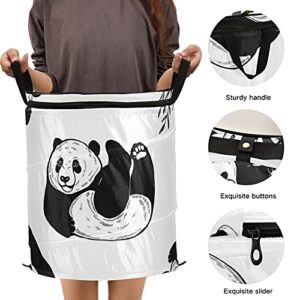 Sketch Style Pandas Pop Up Laundry Hamper With Lid Foldable Laundry Basket With Handles Collapsible Storage Basket Clothes Organizer for Kids Room Bedroom