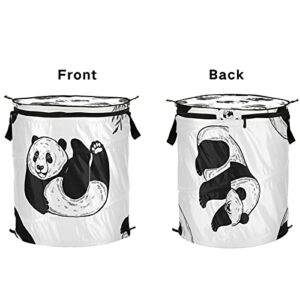 Sketch Style Pandas Pop Up Laundry Hamper With Lid Foldable Laundry Basket With Handles Collapsible Storage Basket Clothes Organizer for Kids Room Bedroom