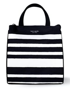 kate spade new york cute lunch bag for women, large capacity lunch tote, adult lunch box with silver thermal insulated interior lining and storage pocket sarah stripe (black/white)