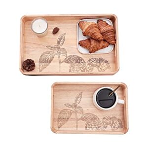 wood serving tray with handles, set of 2 platters, perfect for food tray, breakfast tray, toilet tray bathroom sink tray